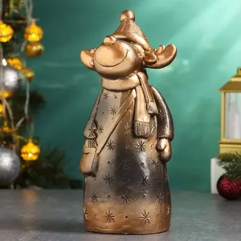 Копилка "Лось в шапке" черный с бронзой, 24 см