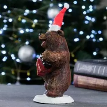 Копилка "Медведь с гармошкой новогодний" 10х10х17см