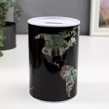 Копилка металл банка "Денежная карта мира" 15х10х10 см