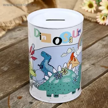 Копилка металл банка "Динозаврики" МИКС 15х10х10 см