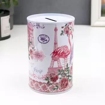 Копилка для денег «Банка. Фламинго, цветы и Париж», металл, 1288 см, МИКС