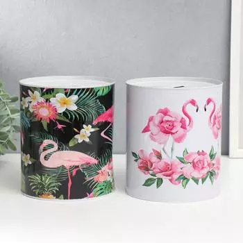 Копилка металл банка "Фламинго" МИКС 15х13,5х13,5 см