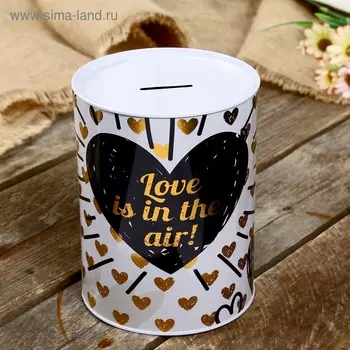 Копилка металл банка "Сердца" чёрно-белая с золотом МИКС 16х12х12 см