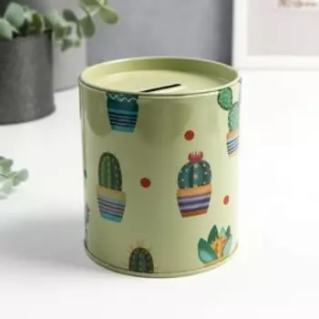 Копилка металл "Кактусы" фисташковый 9х9х10 см