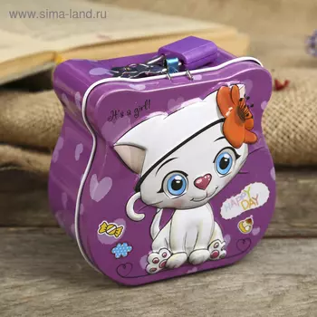 Копилка для денег с замком и ключами «Милый котёнок», металл, 8.594.5 см, МИКС