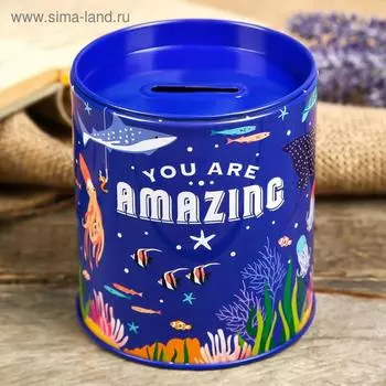 Копилка металл "Надписи" цилиндр МИКС 10х9х9 см