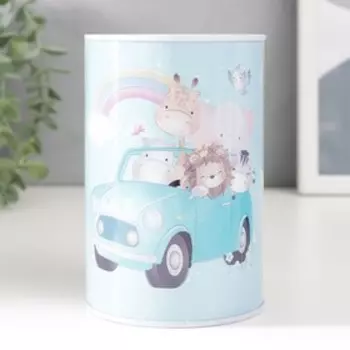 Копилка металл "Звери в авто" МИКС 8х8х12,5 см