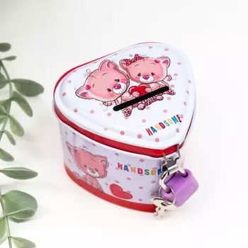 Копилка металл "Зверята" с замком и ключами МИКС 6х7,5х7 см