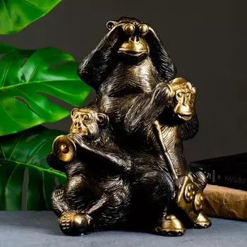 Копилка для денег «Обезьяны: всё слышу, всё вижу, всё скажу», гипс под бронзу, 30 см