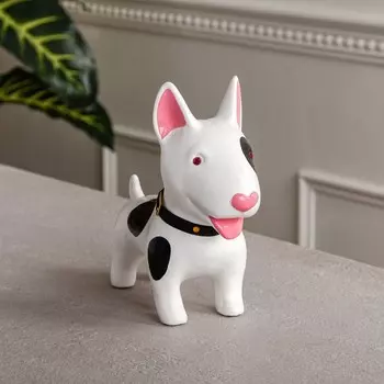 Копилка "Бультерьер", глянец, белая, гипс, 19 см