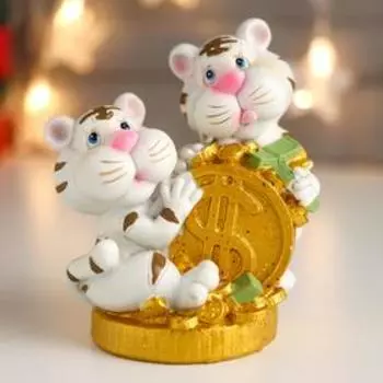 Копилка полистоун "Кремовые тигры с большими монетами" МИКС 11х6,5х10 см