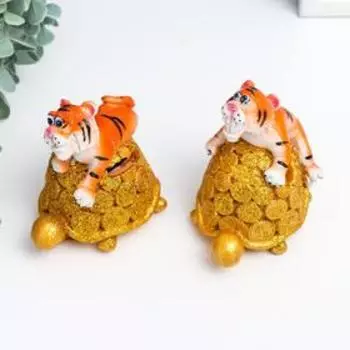 Копилка полистоун "Тигр на золотой черепахе с монетами" МИКС 9х6х9 см