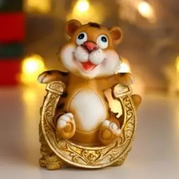 Копилка полистоун "Тигрёнок с золотой подковой" МИКС 12х7х8,5 см