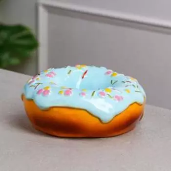 Копилка "Пончик", голубая, керамика, 17х7 см