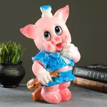 Копилка "Поросёнок со скрипкой" синий, 16х20х31см