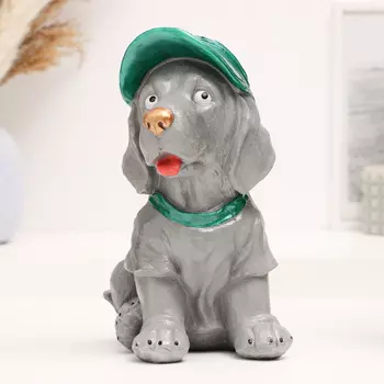 Копилка "Щенок в кепке" серый 24х18х16см