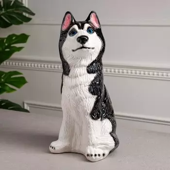 Копилка "Собака Хаски", глянец, белый цвет, 38 см