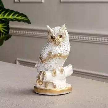 Копилка "Сова на бамбуке", белая с золотом, 24х14х15 см