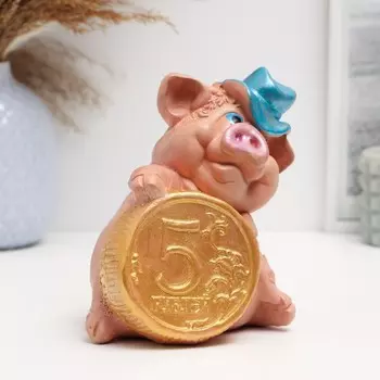 Копилка для денег «Свин в шляпе с монетой», гипс, 14.5 см
