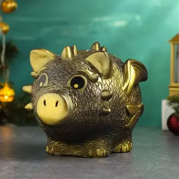 Копилка "Свинка дракон" черное золото, 15 см