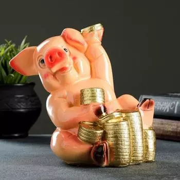 Копилка "Свинка с монетами" 19х21х13см
