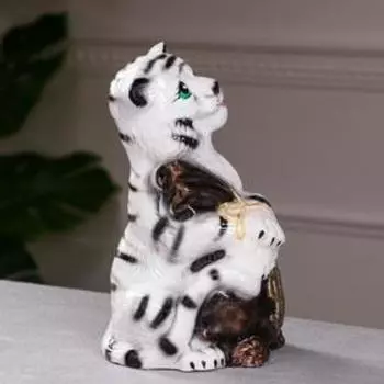 Копилка "Тигр с мешком", белый, 22 см