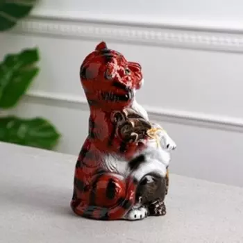 Копилка "Тигр с мешком", рыжая, керамика, 22 см