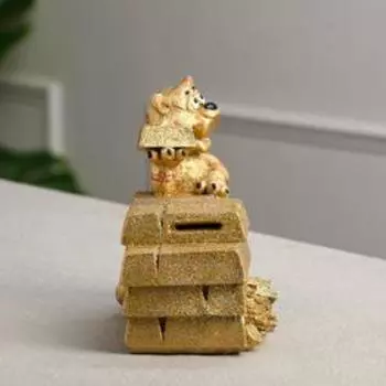 Копилка "Тигр со слитками", золотая, керамика, 16 см