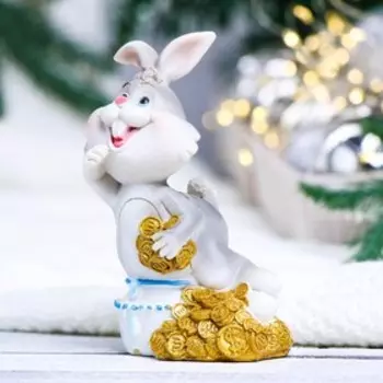 Копилка "Зайка с монетами" серый, 13см