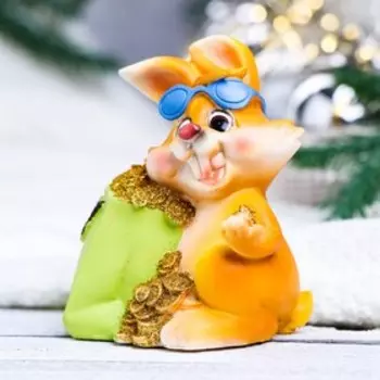 Копилка "Заяц богатей с пакетом" рыжий, 10х7х11см