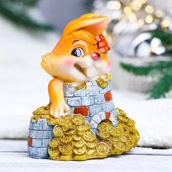 Копилка "Заяц богатей в замке" рыжий, 10х7х11см