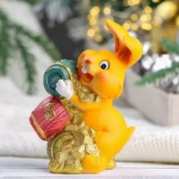 Копилка "Заяц держит бочки" рыжий, 9х7х12см