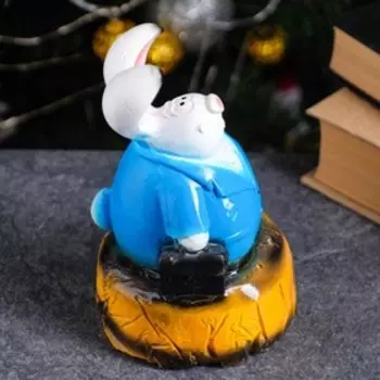 Копилка "Заяц дипломат на пне" голубой, 15см