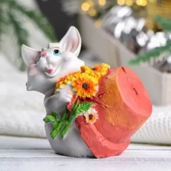 Копилка "Заяц с цветами" серый, 11,7см