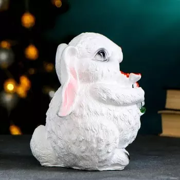 Копилка "Заяц с цветком" белый, 20х10см