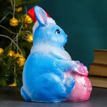 Копилка "Заяц с мешком конфет" синий, 24см