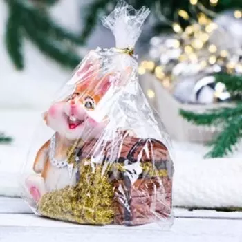 Копилка "Заяц с сундуком" рыжий, 9х7х11см