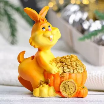 Копилка "Заяц с тыквой" рыжий, 12см
