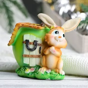 Копилка "Заяц с зеленым домиком" рыжий, 11х9х11см