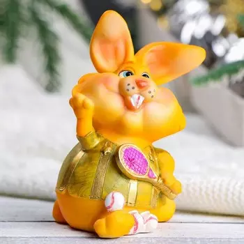 Копилка "Заяц теннисист" рыжий, 8х7х11см