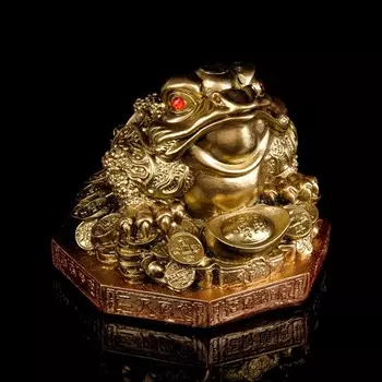 Копилка "Жаба на деньгах", глянец, бронзовый цвет, 22 см, микс