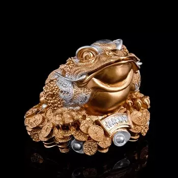 Копилка "Жаба на монетах", золотистая, 20 см