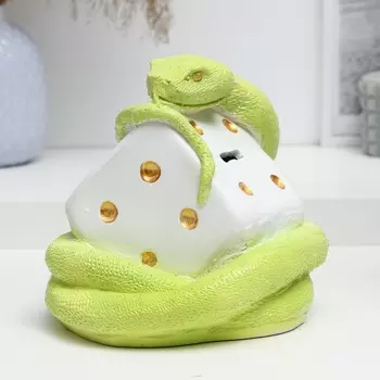 Копилка "Змея с кубиком" зеленая, 17х16х16см