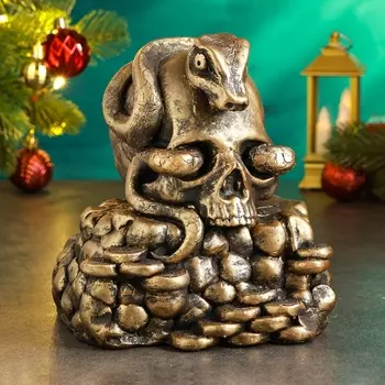 Копилка для денег «Змея в черепе», гипс, 151518 см, бронза