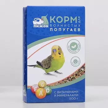 Корм «Пижон» для волнистых попугаев, с витаминами и минералами, 500 г