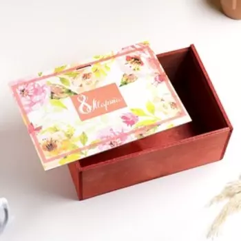 Коробка деревянная "С 8 Марта. Цветы" 20х30х12 см красный