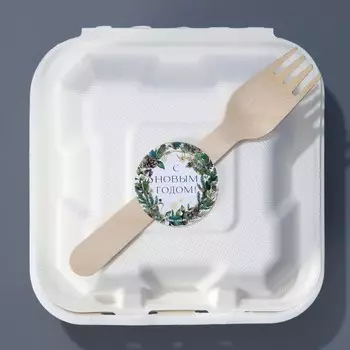 Коробка для бенто-торта с вилкой и наклейкой "Рождественский венок", 15 х 15 х 6 см