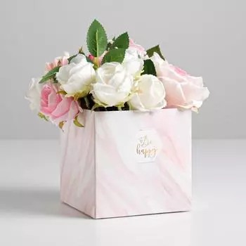 Коробка подарочная для цветов с пластиковой крышкой, упаковка, «Be happy», 12 х 12 х 12 см