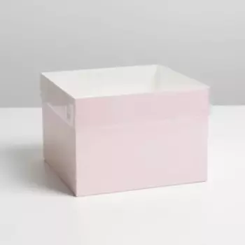 Коробка для цветов с PVC крышкой, розовая 17 х 17 х 12 см