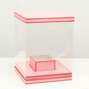 Коробка для цветов с вазой и PVC окнами складная, насыщенно - розовый, 233023 см